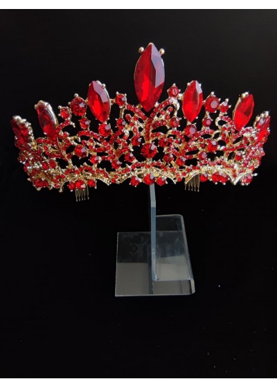 Булчинска корона в червено и златно с кристали Red Queen код 210721